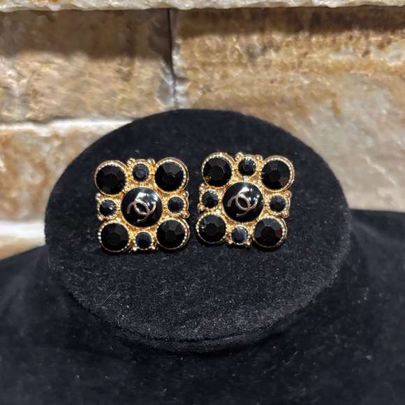 Stunning Black and Gold CC Stud Earrings